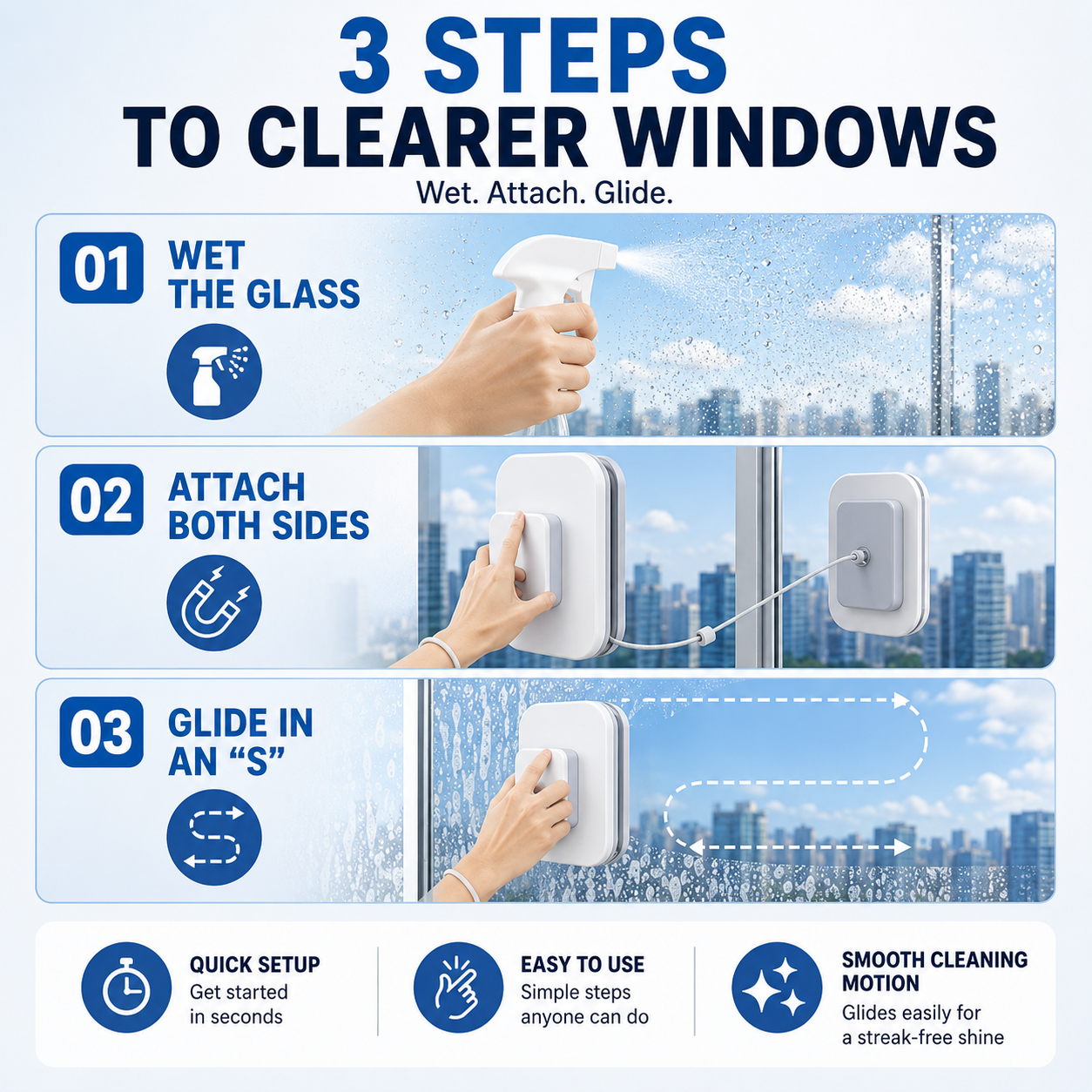 🧲6-in-1 Magnetic Window Cleaner-Clean Both Sides in One Pass
