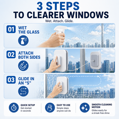 🧲6-in-1 Magnetic Window Cleaner-Clean Both Sides in One Pass