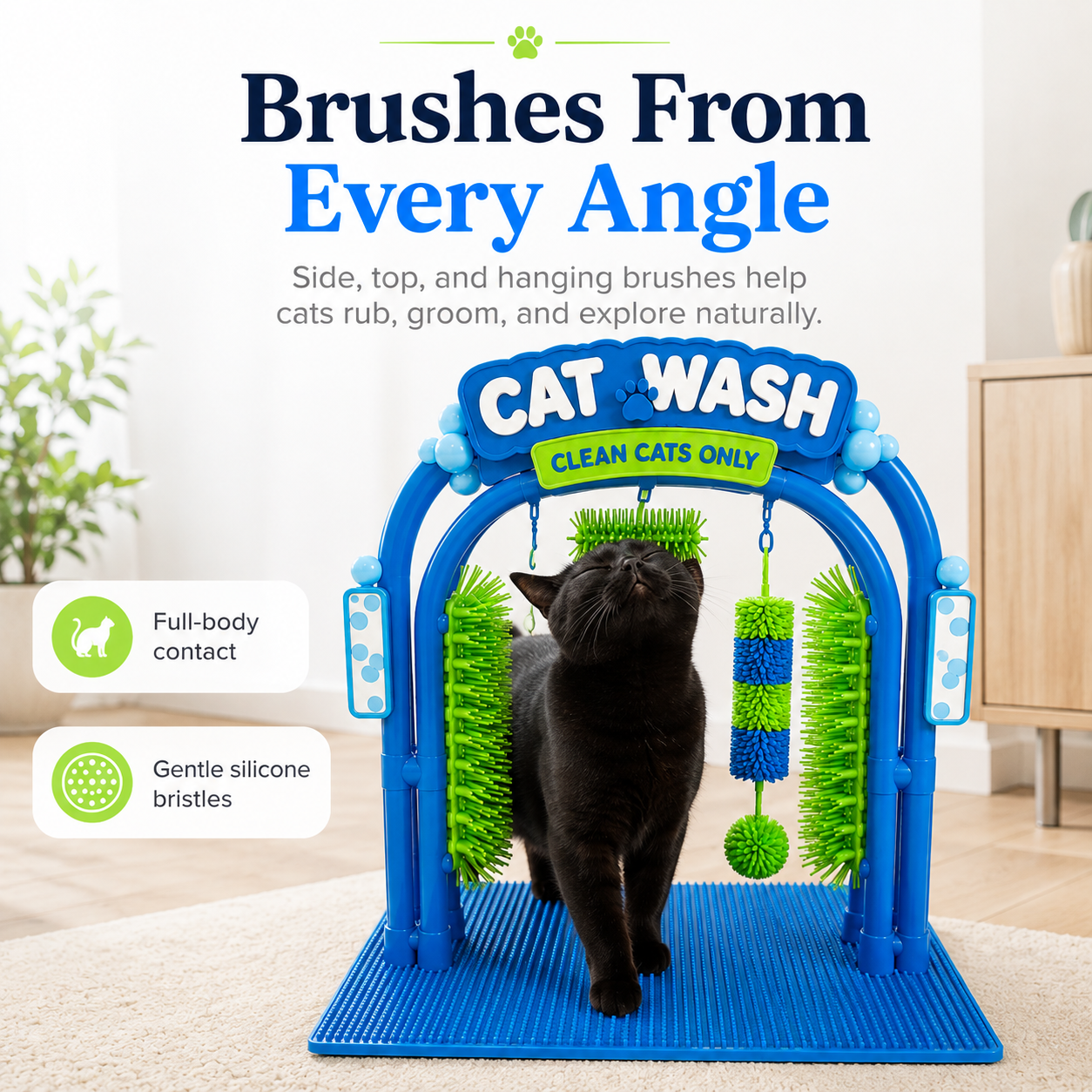 🐱 Interactive Cat Self-Grooming Arch – Multi-Angle Massage Brush & Play Station
