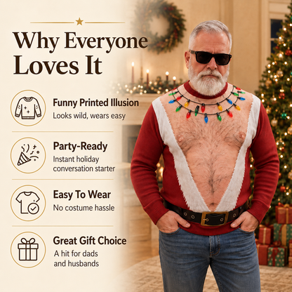 🎅Funny Santa Printed Sweater | Bare-Chest Illusion Christmas Top