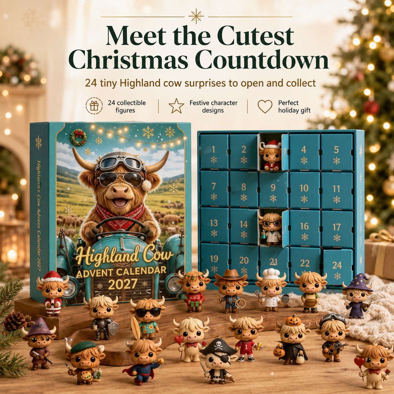 Highland Cow Advent Calendar – 24 Days of Cute Collectible Christmas Surprises