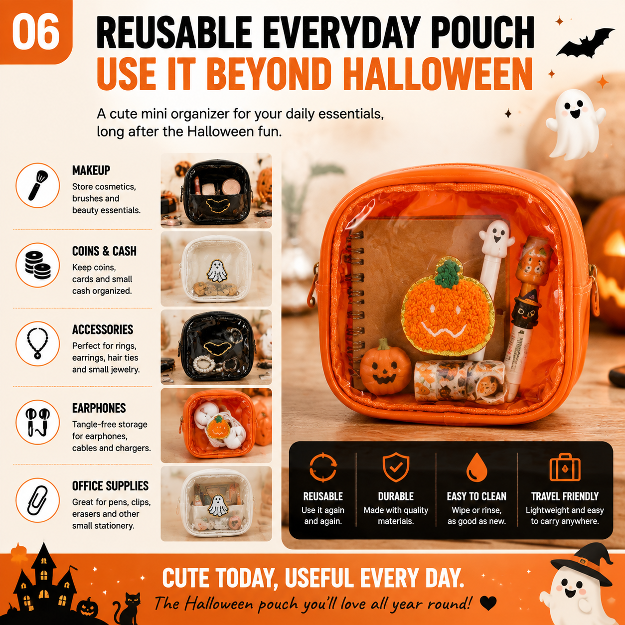 Reusable Halloween pouch for everyday organization