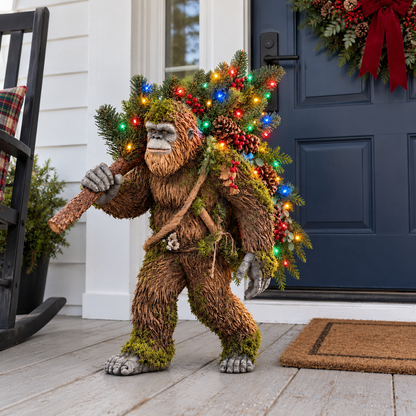 🎄 Light-Up Sasquatch Christmas Decoration – Bigfoot Carrying a Colorful Christmas Tree