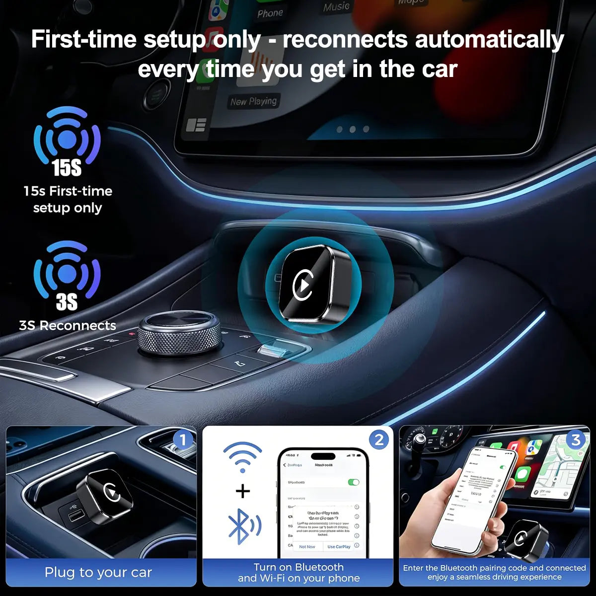 2026 New Wireless CarPlay Adapter - iPhone & Android Compatible with Quick connection