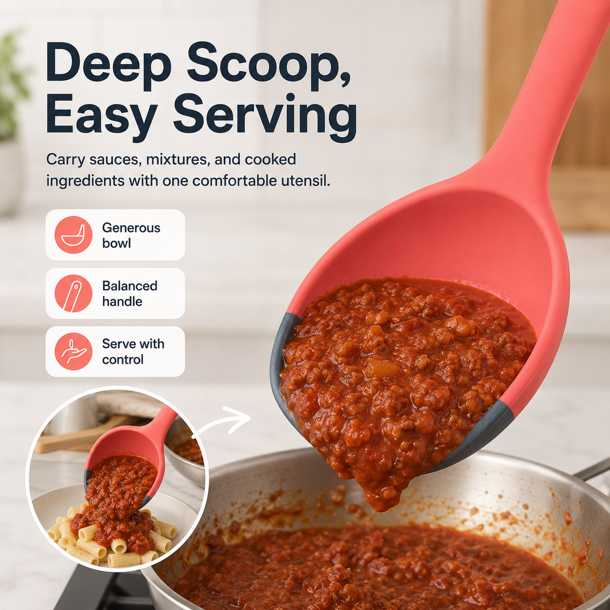 🥄 2-in-1 Silicone Scoop & Scraper Spoon – Multi-Purpose Cooking & Serving Utensil