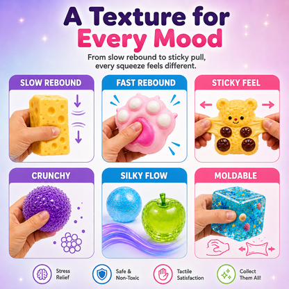 ✨ 10-Piece Mixed-Texture Squishy Set – Squeeze, Stretch & Discover the Fun!