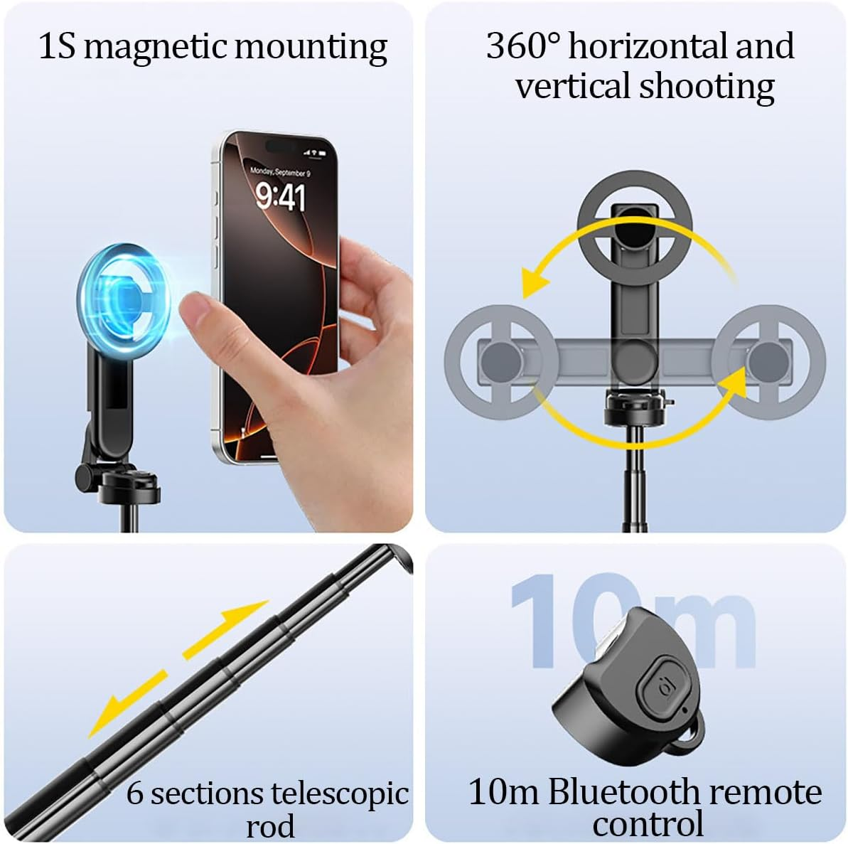 4-in-1 Magnetic Selfie Stick Tripod with Bluetooth Remote