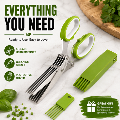 5-Blade Stainless Steel Herb Scissors with Cleaning Brush & Protective Cover