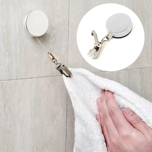 No-Drill Retractable Towel Holder Clips — Self-Adhesive, Space-Saving