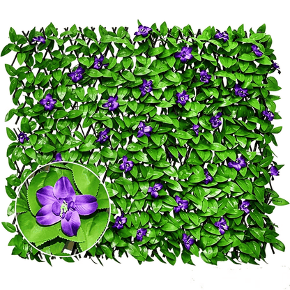 📍🍃Extendable Simulation Rattan Fence with White Flowers Decorating Green Leaves