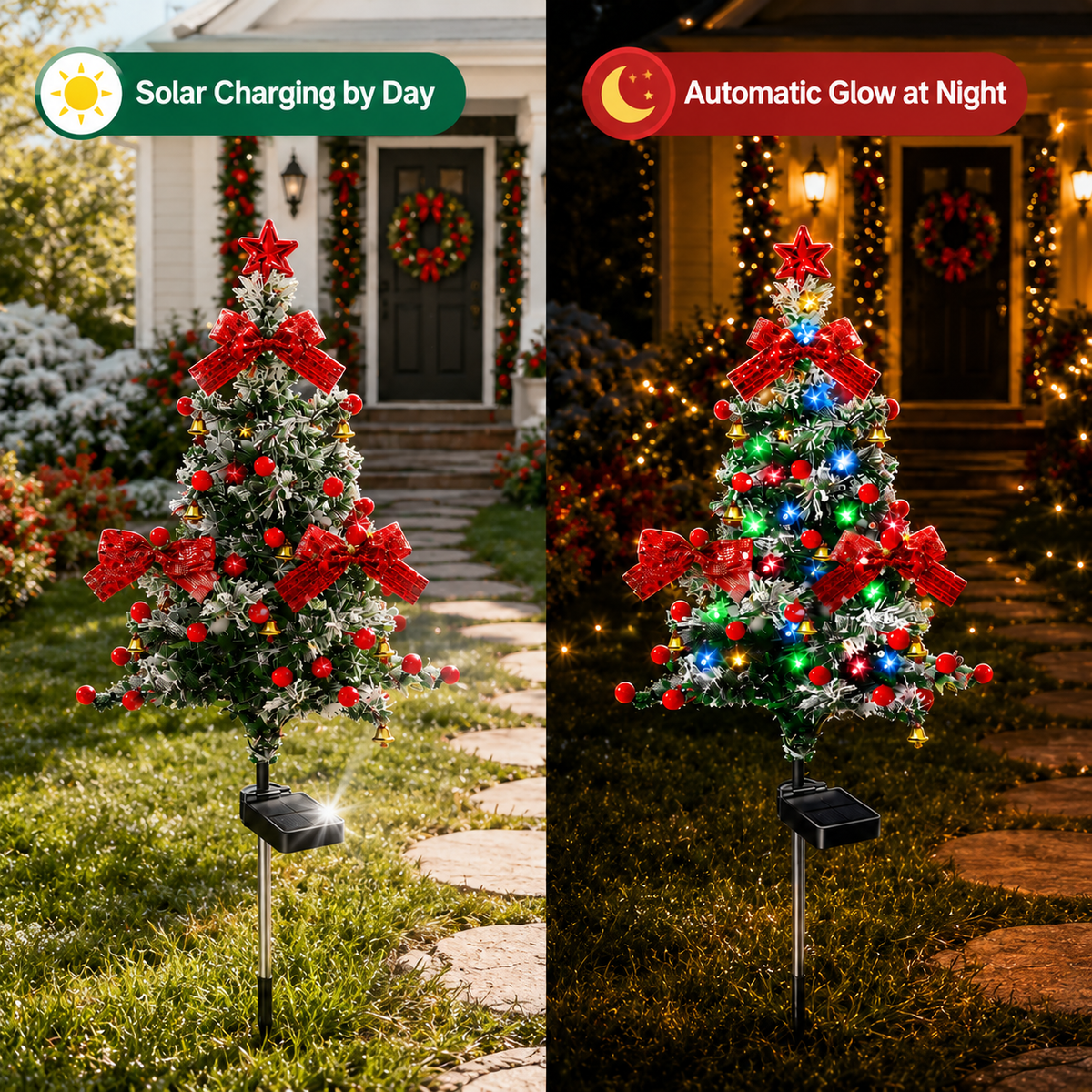 🎄 4-Pack Solar Christmas Tree Lights – Outdoor Pathway Holiday Decor