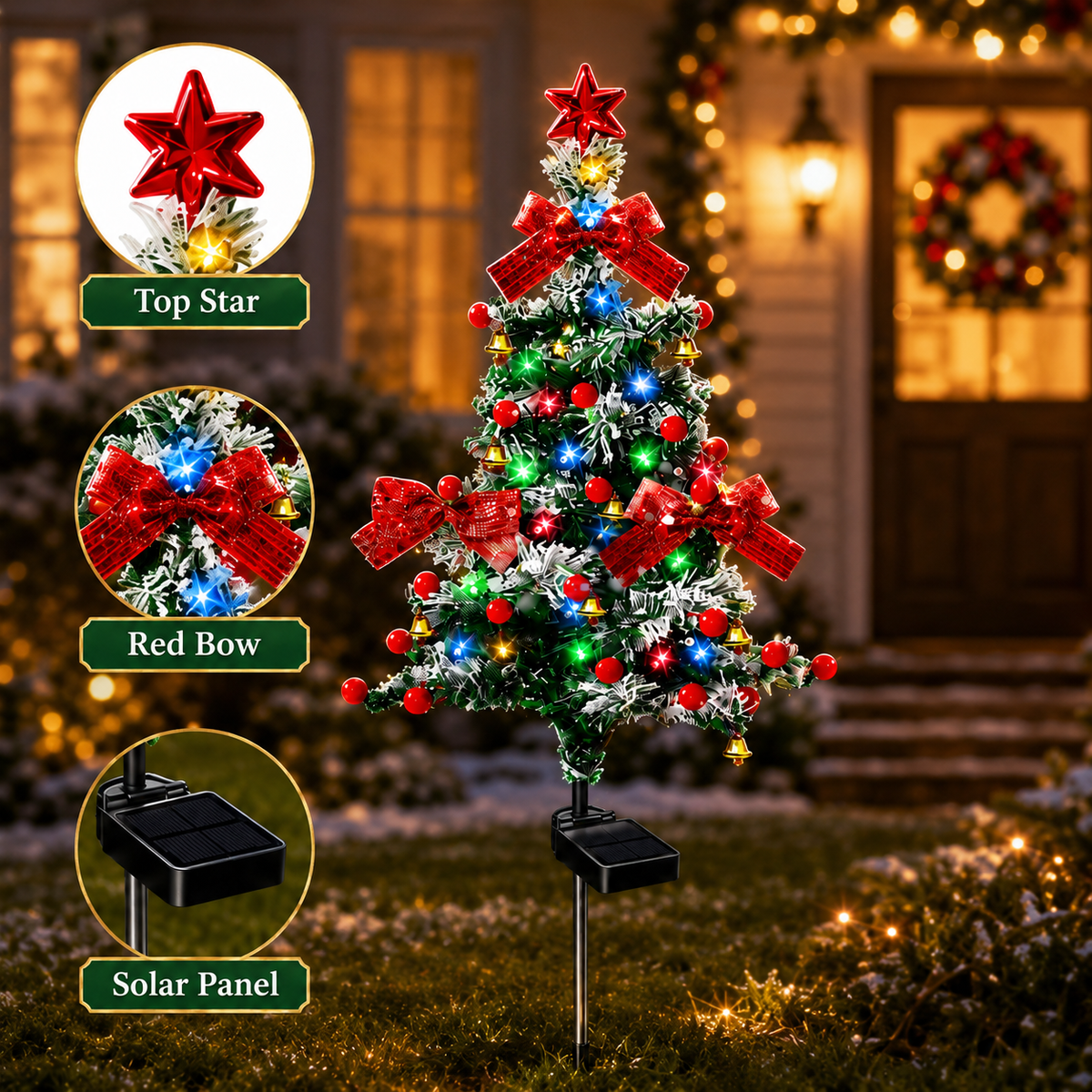 🎄 4-Pack Solar Christmas Tree Lights – Outdoor Pathway Holiday Decor