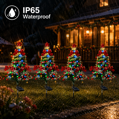 🎄 4-Pack Solar Christmas Tree Lights – Outdoor Pathway Holiday Decor