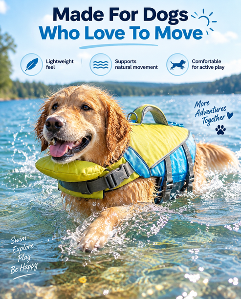 Dog Life Vest – Adjustable Flotation Support for Swimming &amp; Boating