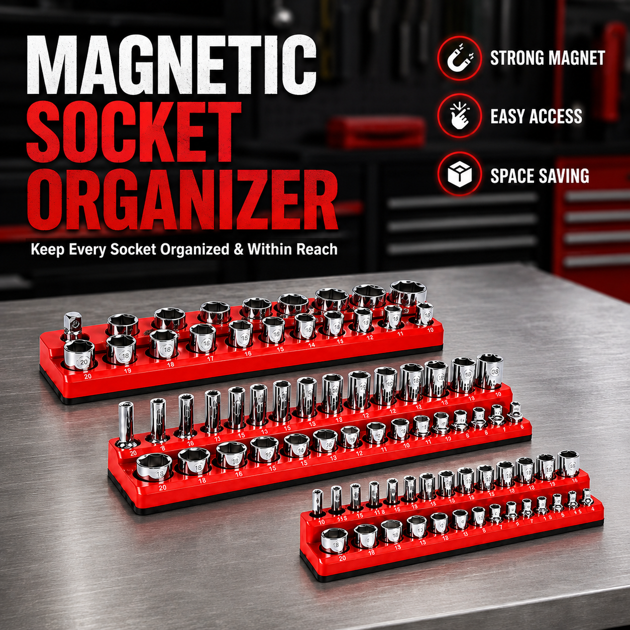 🔧Magnetic Socket Organizer-Find Every Socket Instantly