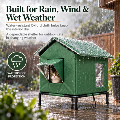 🐱 LIMITED-TIME 50% OFF! ✨ All-Weather Elevated Outdoor Cat House – Waterproof, Thermal Lining, Foldable