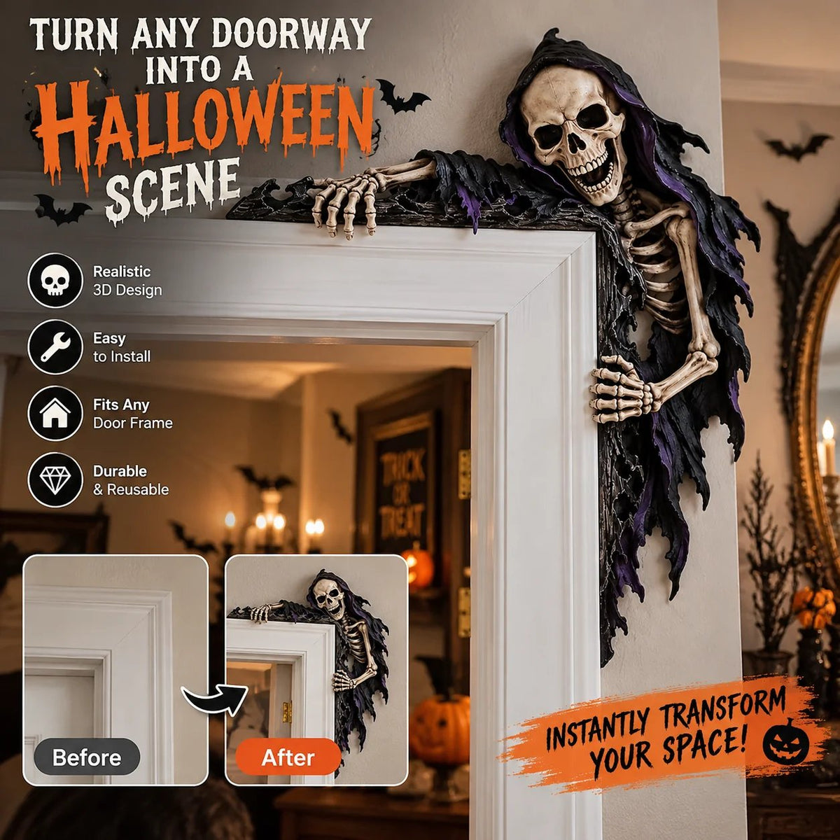 💀 Meet Your New Roommate: No Rent, No Chores, Just Hanging Around Your Doorway – Grim Reaper Corner Decor