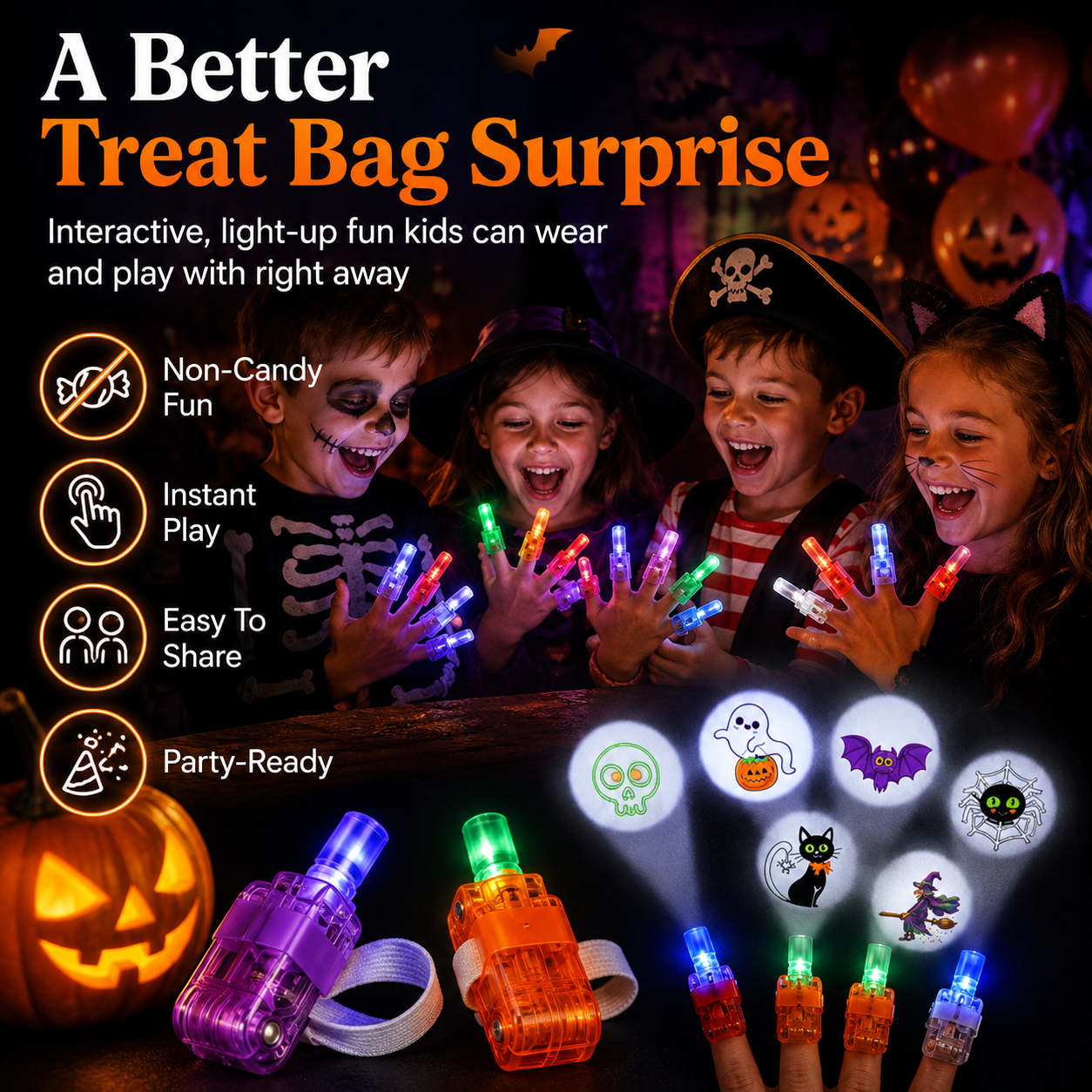 👻 🎃 Halloween Finger Projector Rings – LED Party Favors for Kids