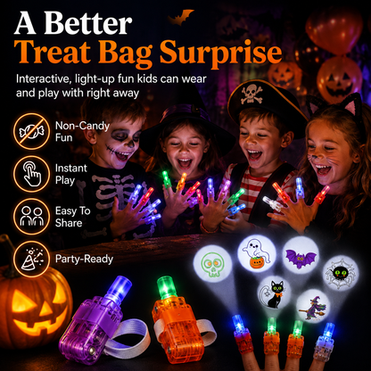 👻 🎃 Halloween Finger Projector Rings – LED Party Favors for Kids