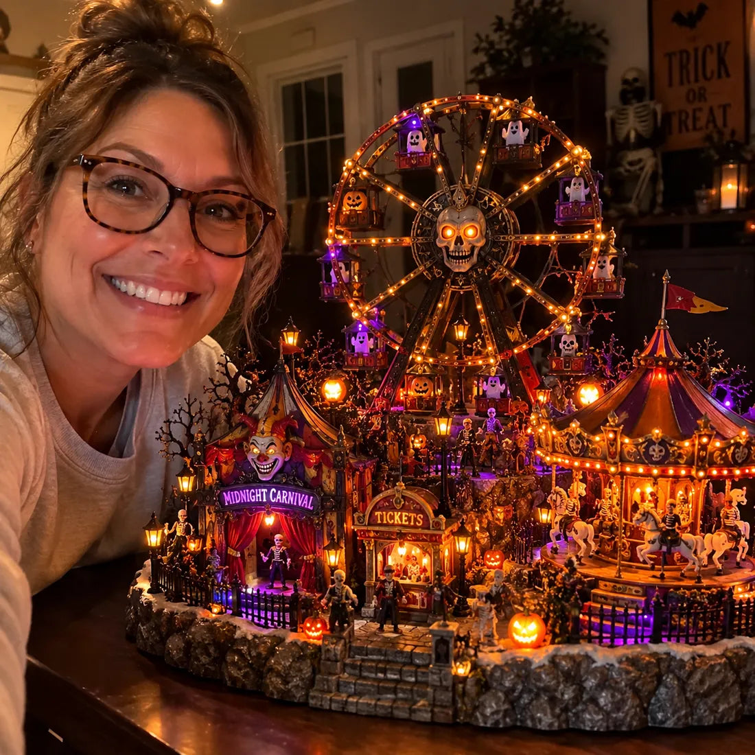 🎃👻Haunted Halloween Wonderland – Light-Up Ghost Train Village & Spooky Carnival Display