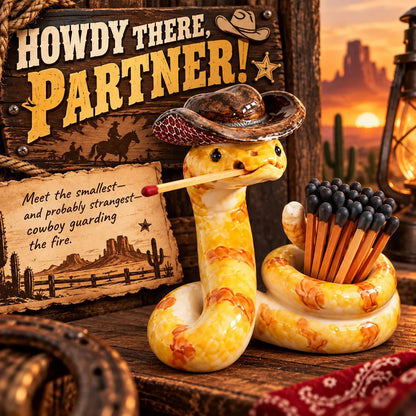 🤠 Funny Cowboy Rattlesnake Match Holder – Rustic Western Décor & Unique Gift