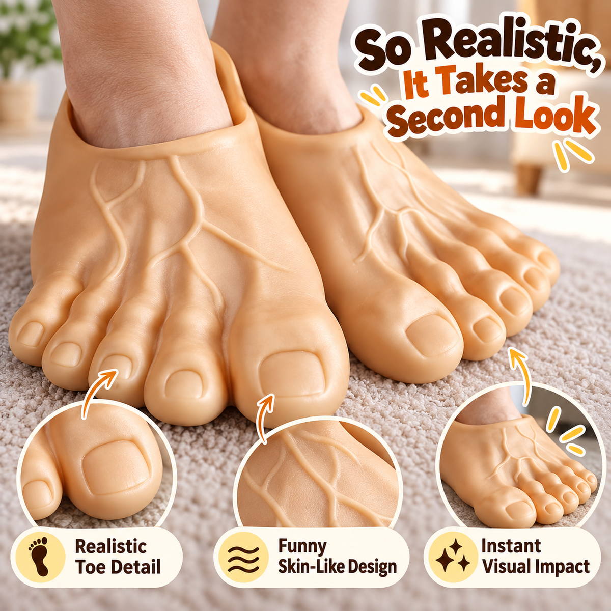 😂 BigFoot Funny Feet Slippers – Realistic Oversized Novelty House Shoes