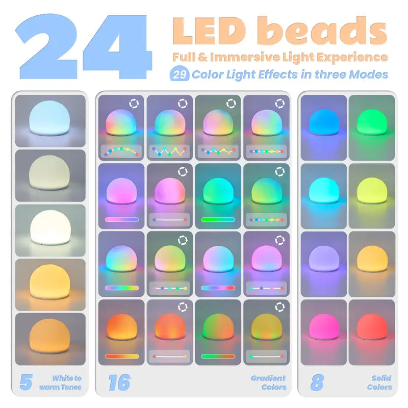 💡 WattBubble™ 29-Color Sensory Squishy Tap Light – Rechargeable BPA-Free Silicone, Anti-Blue Light & 8H Sleep Dimming