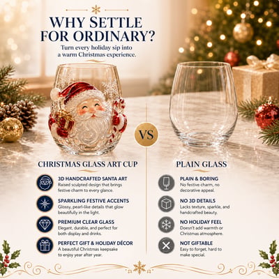 ✨Magical Christmas 3D Glass Cup Collection – Santa, Reindeer, Snowman & Christmas Tree