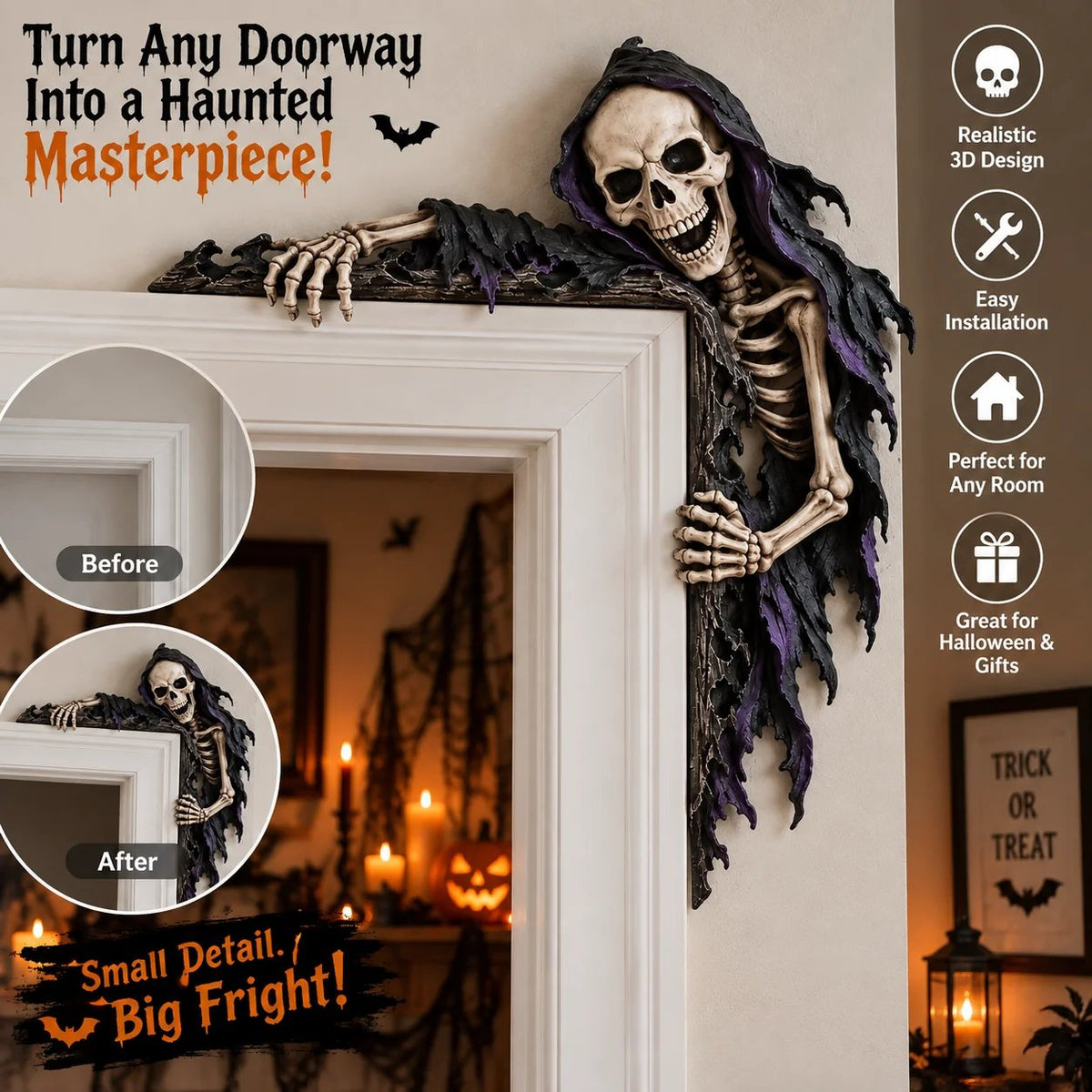 💀 Meet Your New Roommate: No Rent, No Chores, Just Hanging Around Your Doorway – Grim Reaper Corner Decor