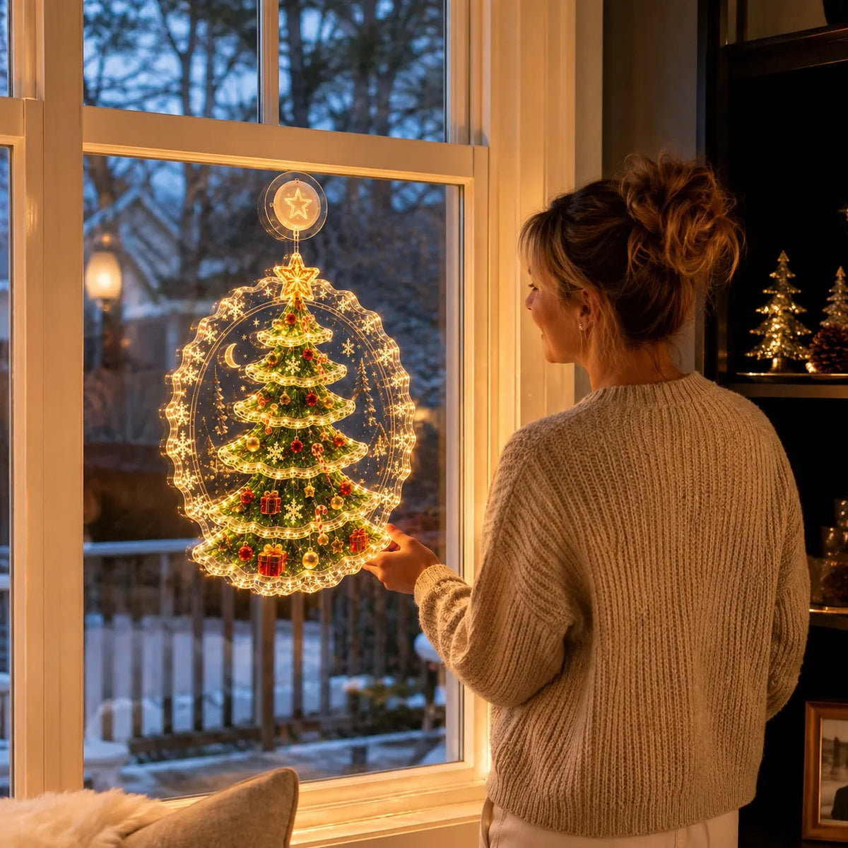 🎄 Light-Up Christmas Window Decoration – 8 Festive Suction-Cup Designs