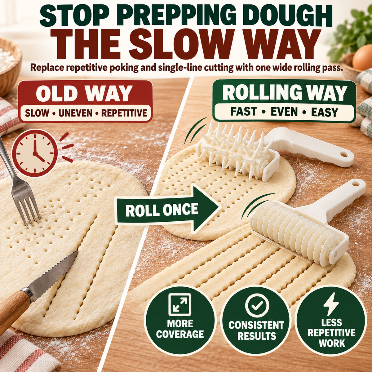🍕Large Dough Docker & Multi-Wheel Cutter – Faster Pizza & Pastry Prep🍜