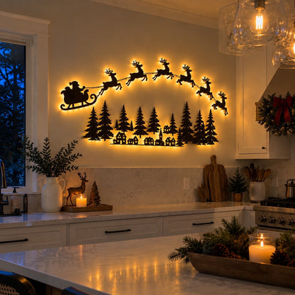 Santa & 6 Reindeer LED Wall Décor – Peel, Press & Glow