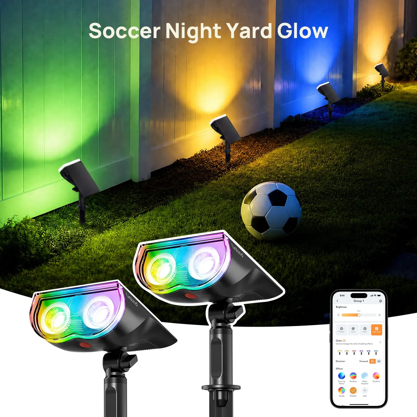 Linkind Smart Solar Spotlight RGBTW Color Changing Cool Warm White Landscape Lighting APP Control Outdoor IP67  Waterproof