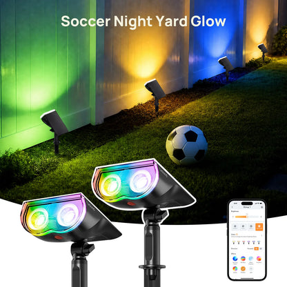 Linkind Smart Solar Spotlight RGBTW Color Changing Cool Warm White Landscape Lighting APP Control Outdoor IP67  Waterproof