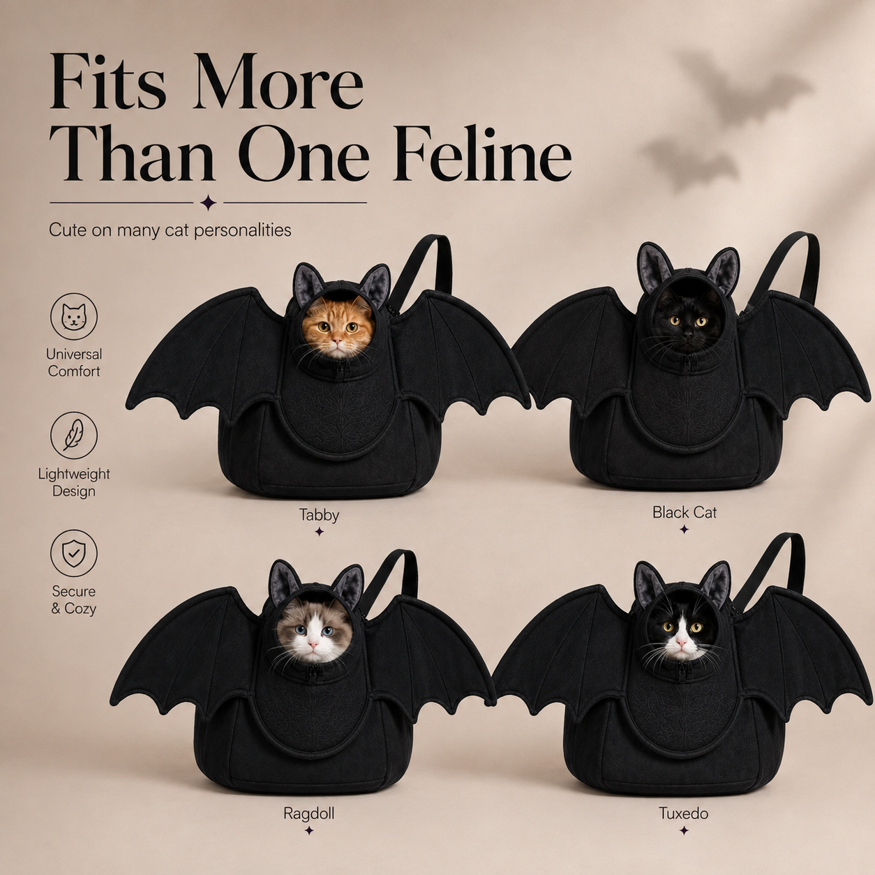 🦇 Batwing Cat Carrier Bag – Cozy, Stylish & Perfect for Every Cat 🐾