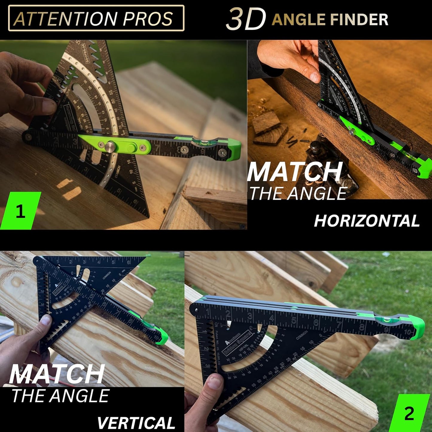🔥7'' Britton Square-Black/Green-Rafter Square