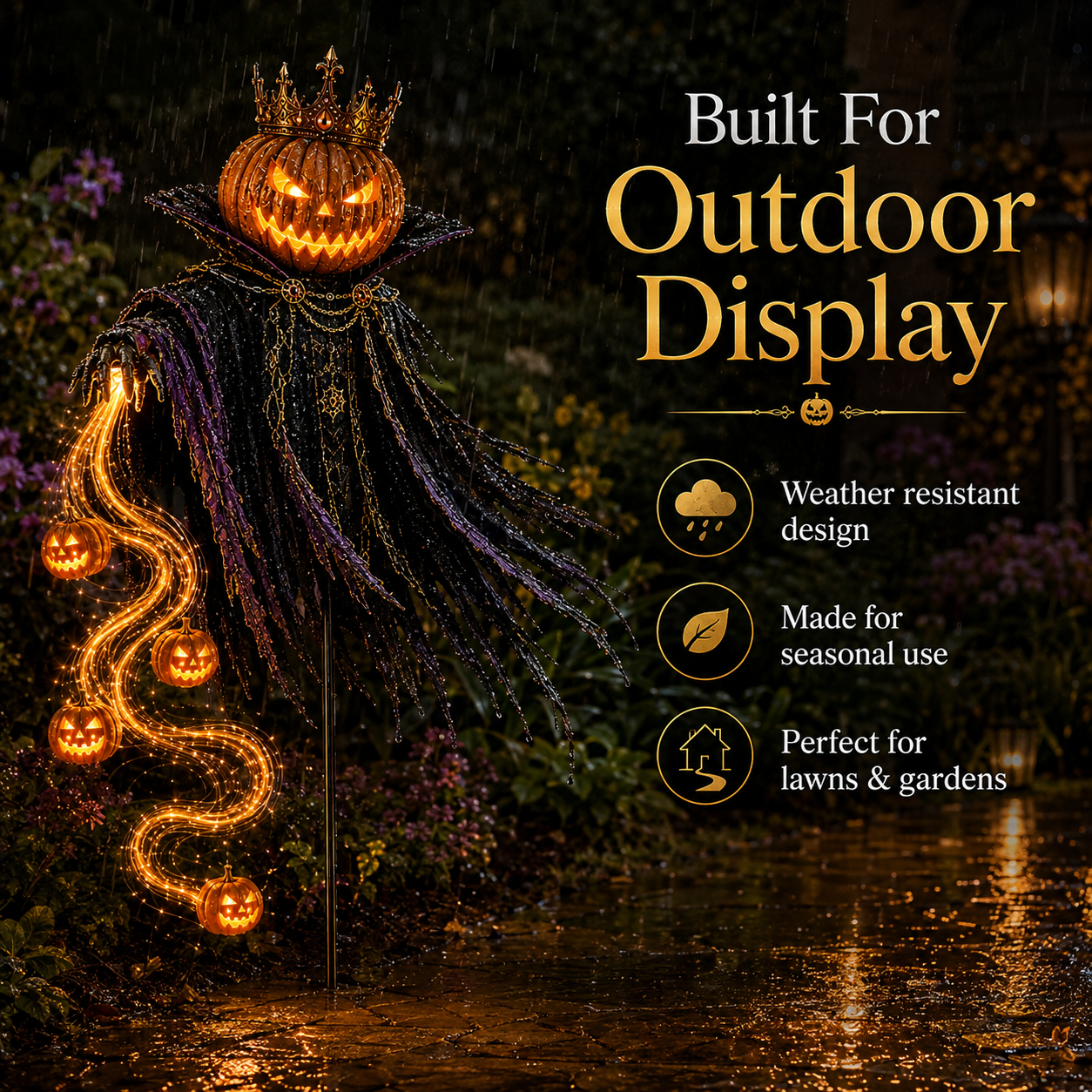 🎃 Solar Pumpkin King Garden Stake – Fiber Optic Halloween Yard Light