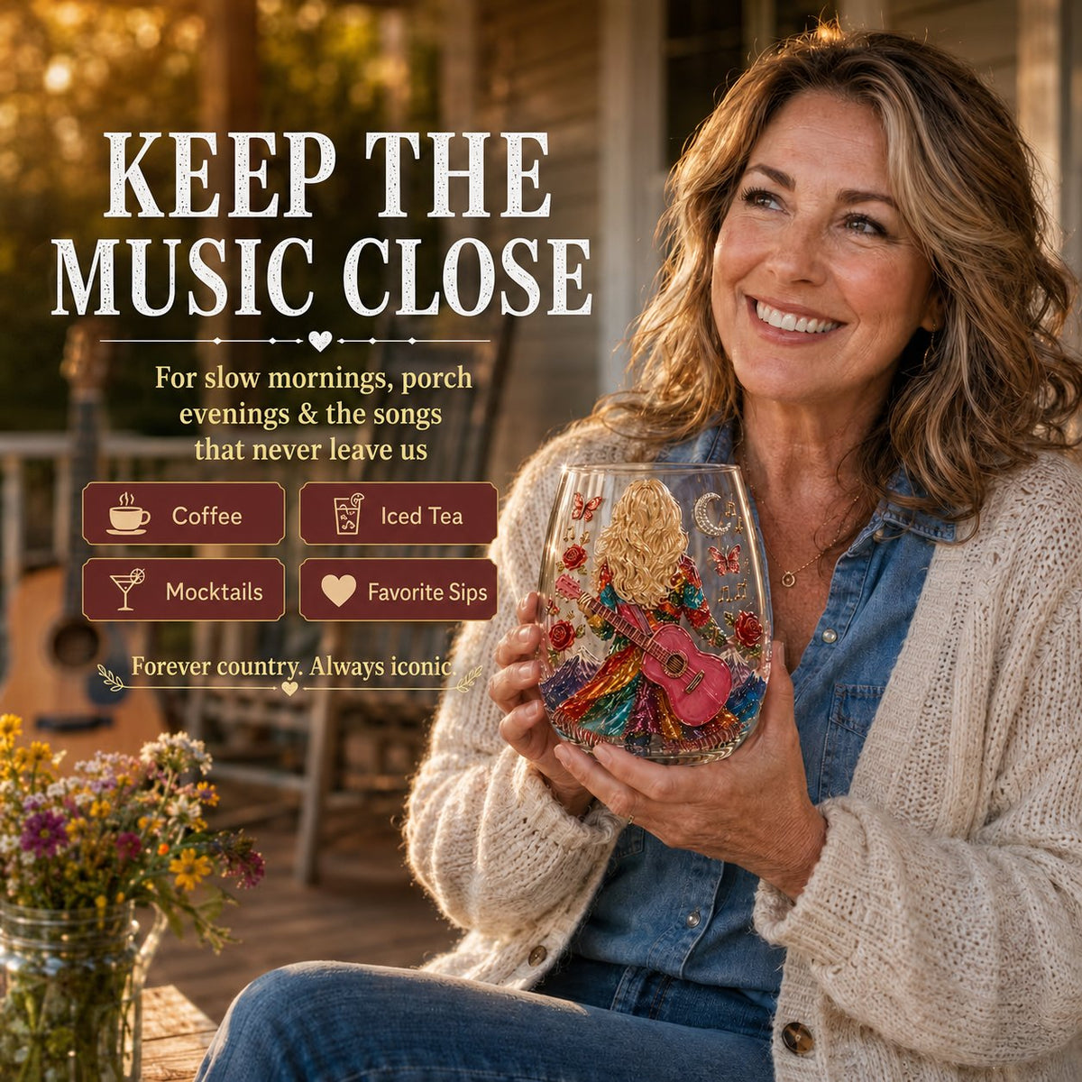 🤠 Queen of Country 1946–2026 3D Glass Collection | 8 Inspired Country Designs with Raised Guitars, Butterflies, Boots, Florals & Vintage Music Details 🎸✨