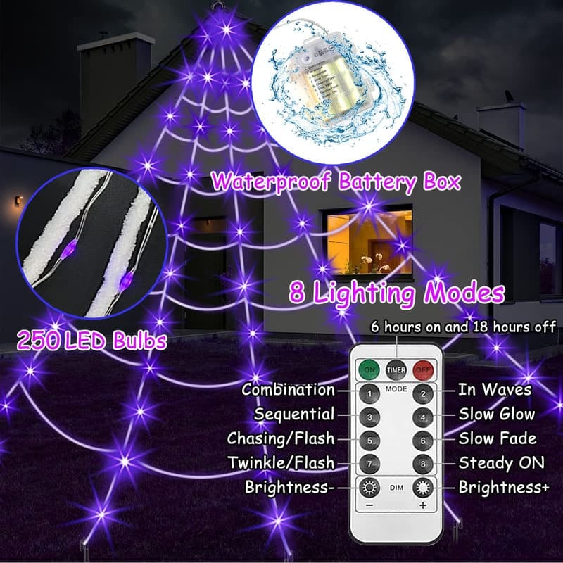 🕷️Halloween Spider Web Light Set with 2 Mini Spider String Lights