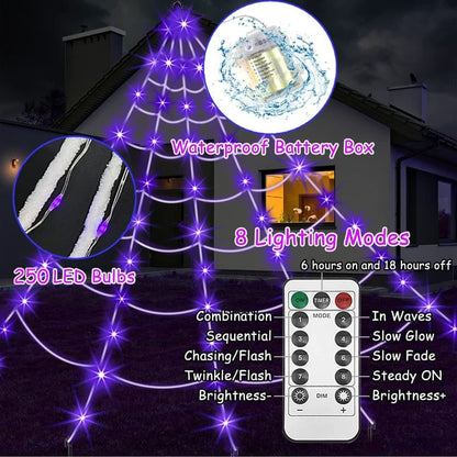 🕷️Halloween Spider Web Light Set with 2 Mini Spider String Lights