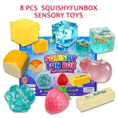 8-Piece Mystery Squishy Box — Ultimate Malt Sugar Stress Relief Sensory Bundle