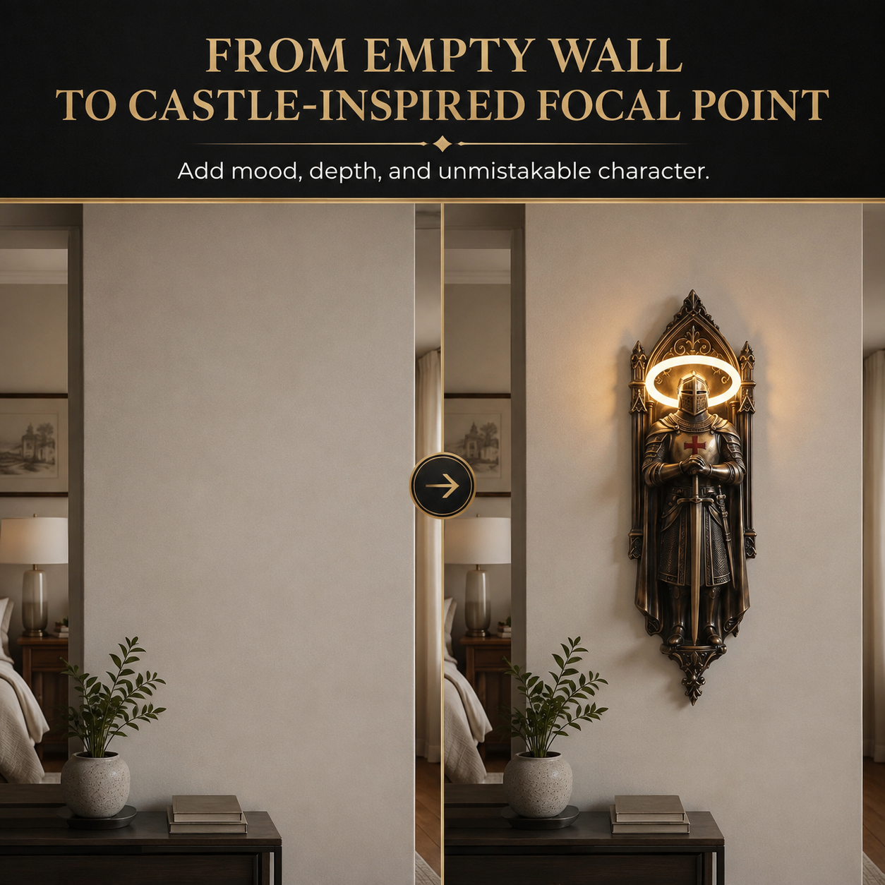 ⚔Medieval Knight Wall Lamp | Gothic Wall Art with Halo Glow