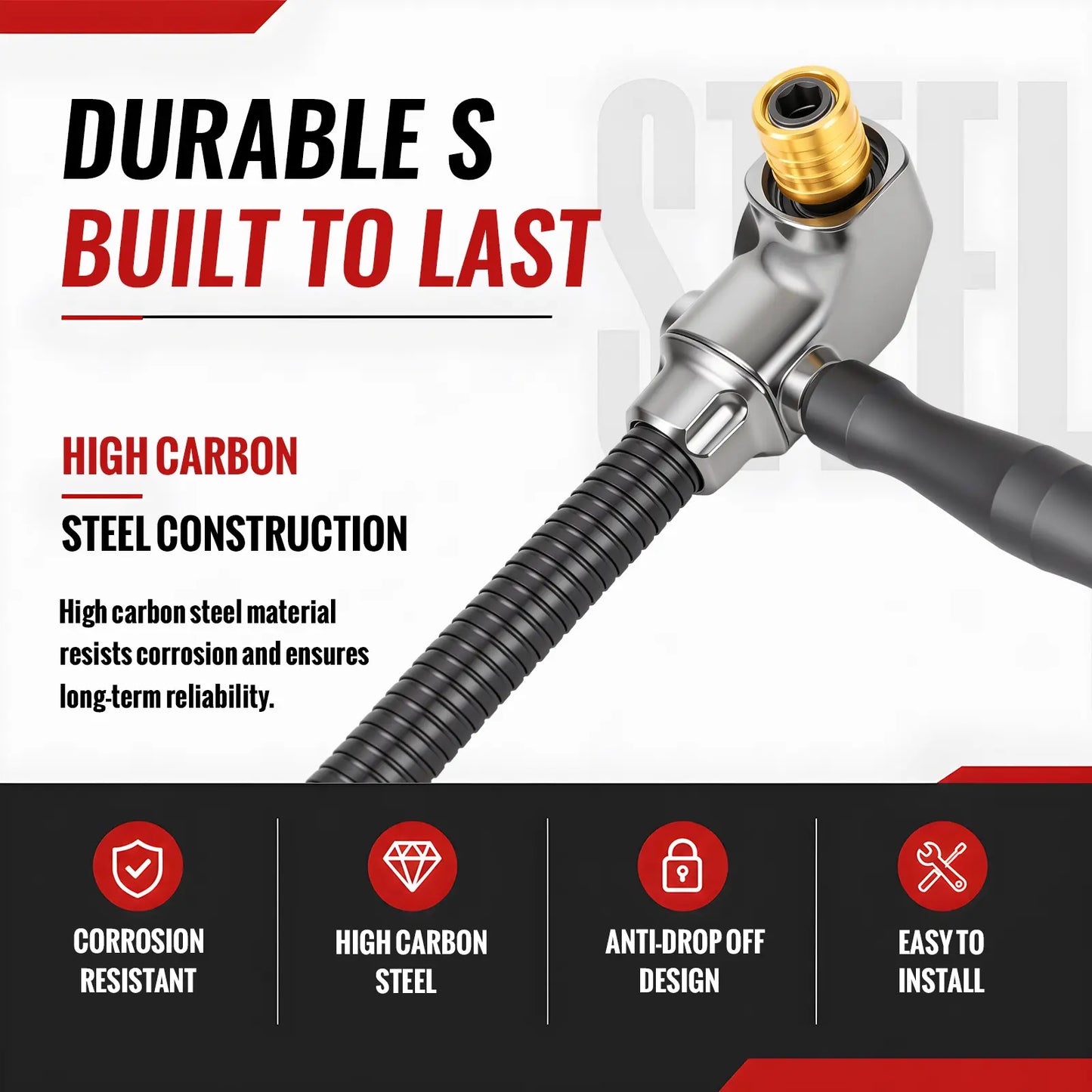 ⚙️Flexible Drill Extension with 90° Right-Angle Head & Support Handle