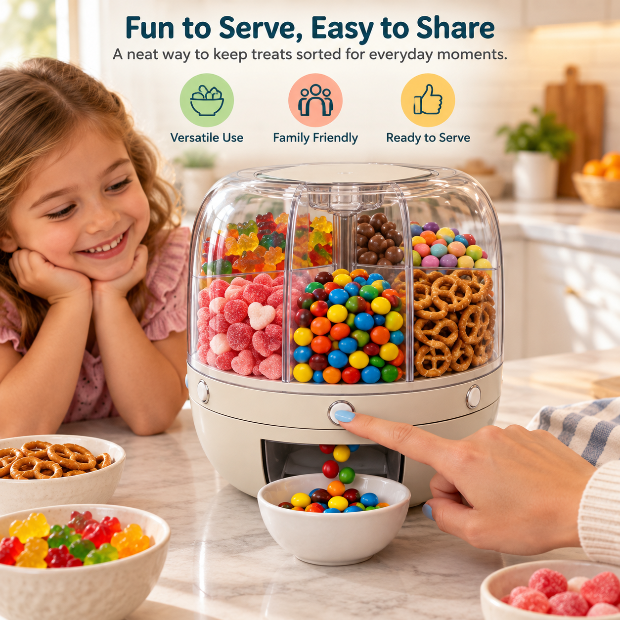 🌾 6-Compartment Rotating Dry Food Dispenser – Pantry Organizer for Rice, Beans, Grains & Treats