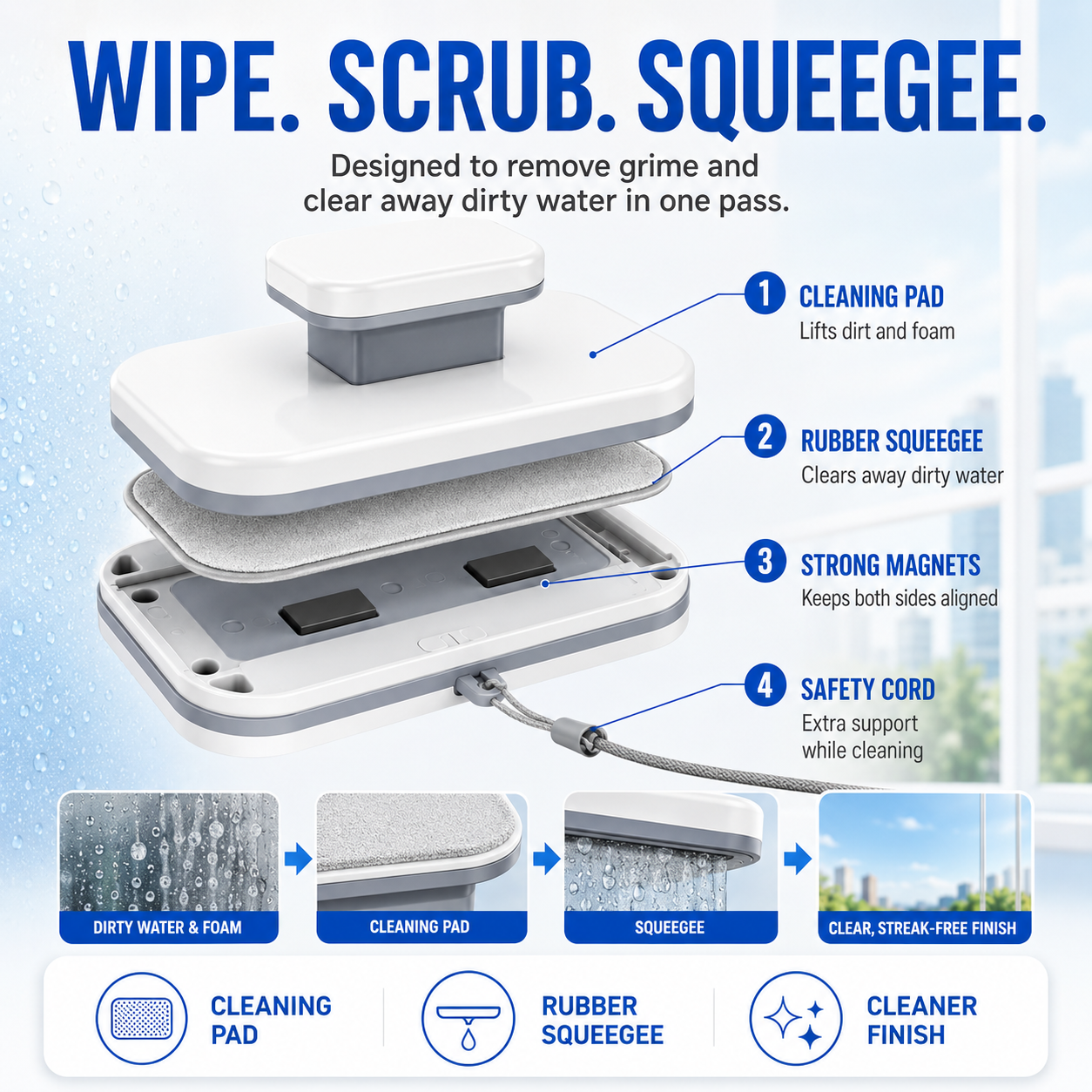 🧲6-in-1 Magnetic Window Cleaner-Clean Both Sides in One Pass