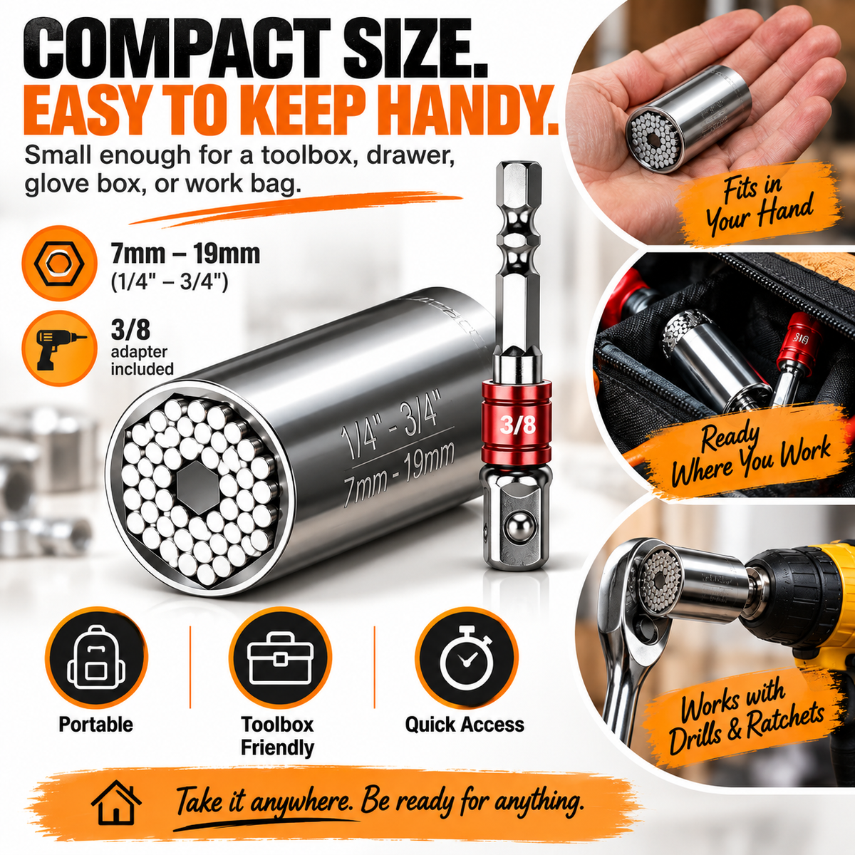 ⚙️ 2-Piece Self-Adjusting Universal Socket Set – For Nuts, Bolts, Hooks & Everyday Fixes