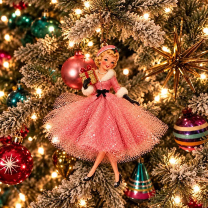🎀 5 Vintage Christmas Lady Ornaments – Retro Faces, Tulle Skirts & Holiday Charm