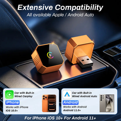 2 in 1 Wireless CarPlay Adapter, Plug & Play, Fast Auto Connection, Compatible with Factory CarPlay Cars 2016+