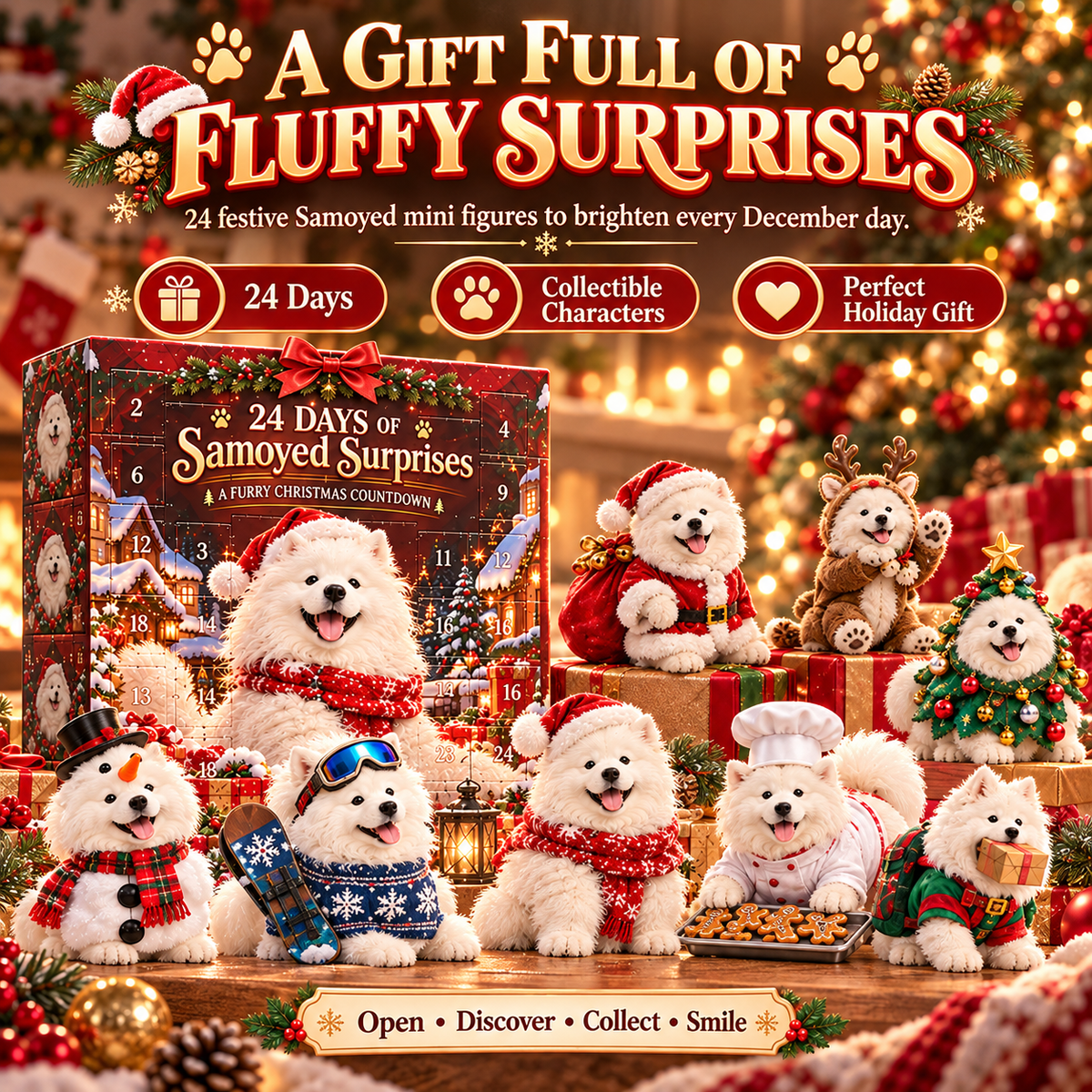 🐶 Samoyed Christmas Countdown Collection – 24 Festive Surprises