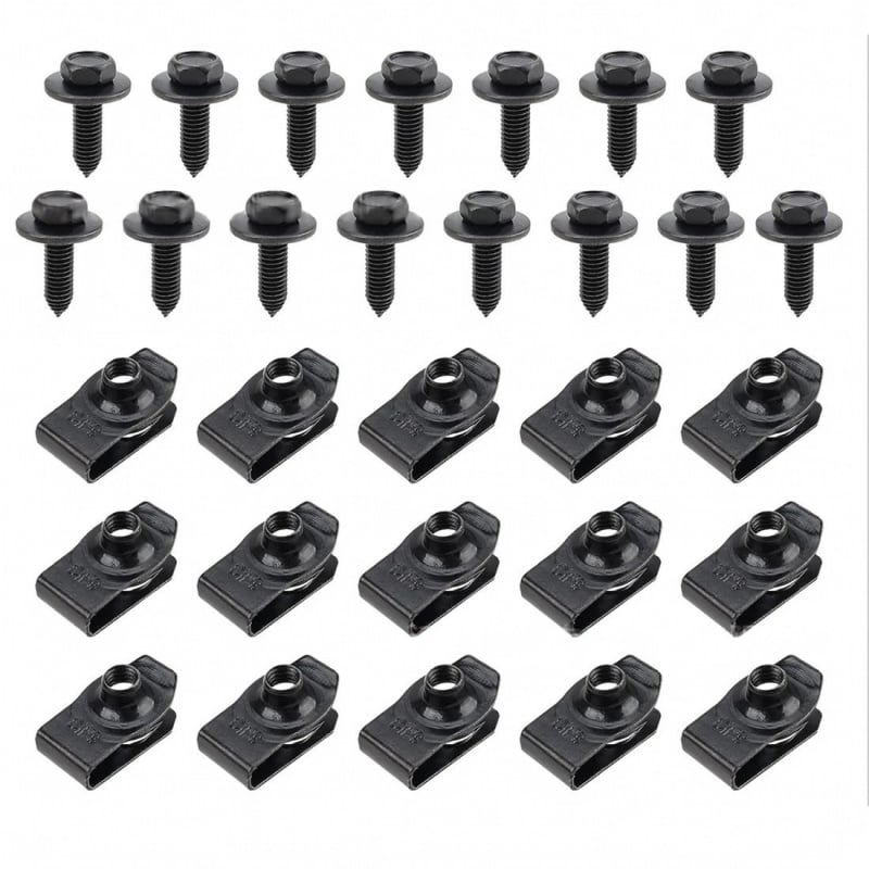 🔩 50-Piece Automotive Retainer Bolt & U-Nut Clip Kit – 1/4″ Hex Fasteners for Fender & Bumper Repairs